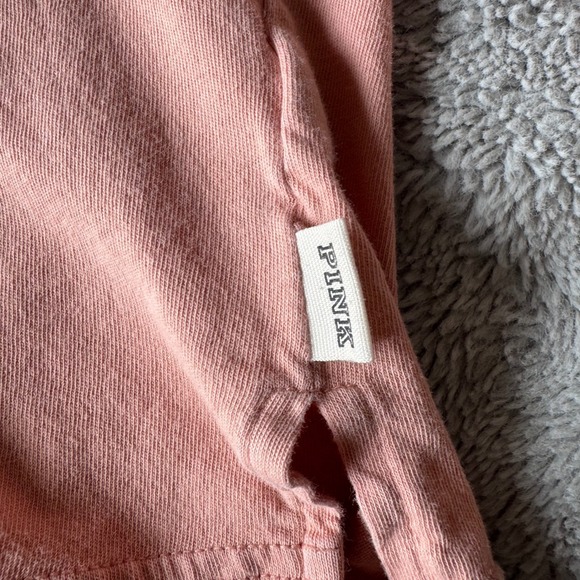 PINK Victoria's Secret Hooded Long Sleeve Tee Pink Varsity Striped XS Y2K - Picture 2 of 5